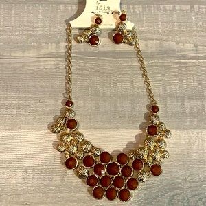 10$ gold and brownish color crystal necklace and earrings